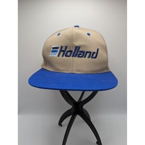 Vintage Nissin Cap Holland Trucking Snapback Hat Tan Blue Two Tone Retro Vtg